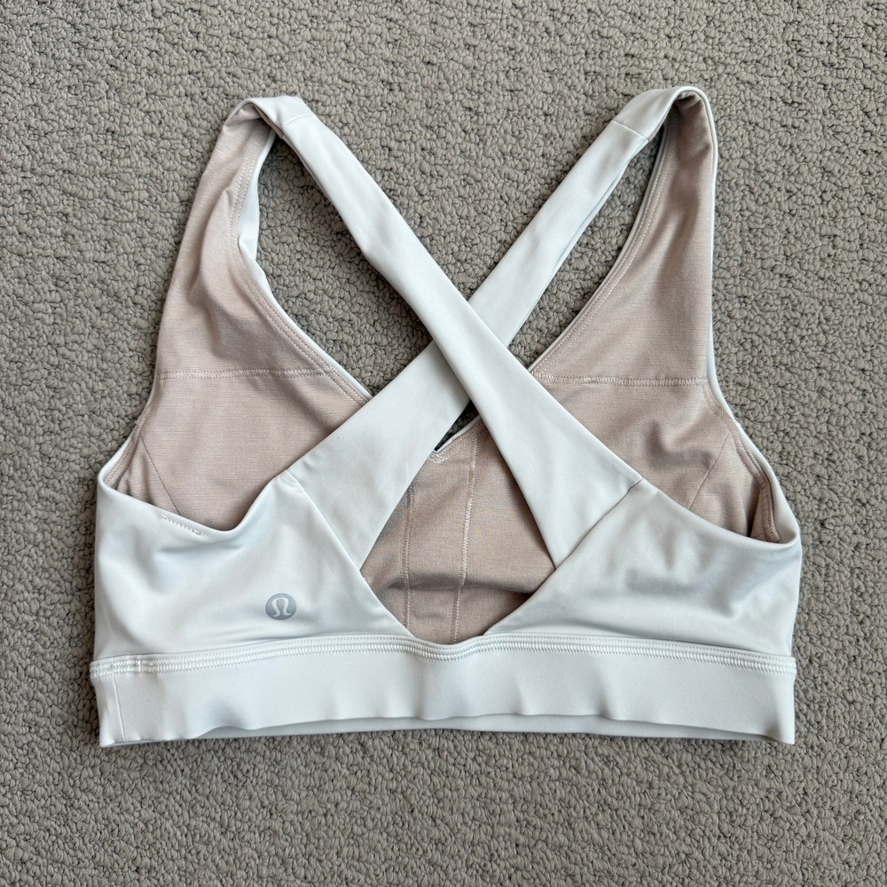 Lululemon Sz Small Pushing Limits Bra Light Gray Cross Back Sports‎ Bra - Picture 2 of 3